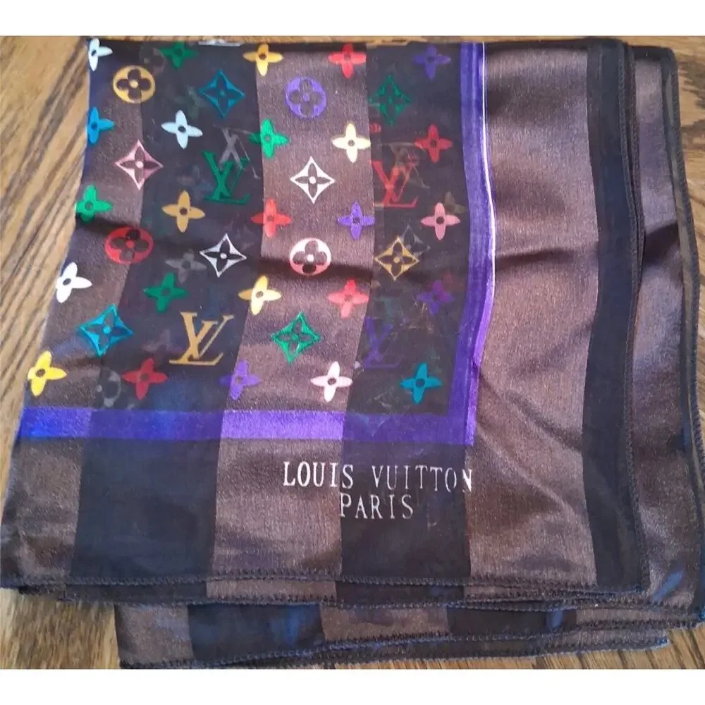 Louis Vuitton Multicolor Monogram Oversized Silk Scarf 38x39 Brown Purple LV